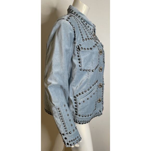 Double D Ranch Balcones Blue Velvet Inez Jacket NWT 2X Conchos Studs Pockets - Picture 6 of 16